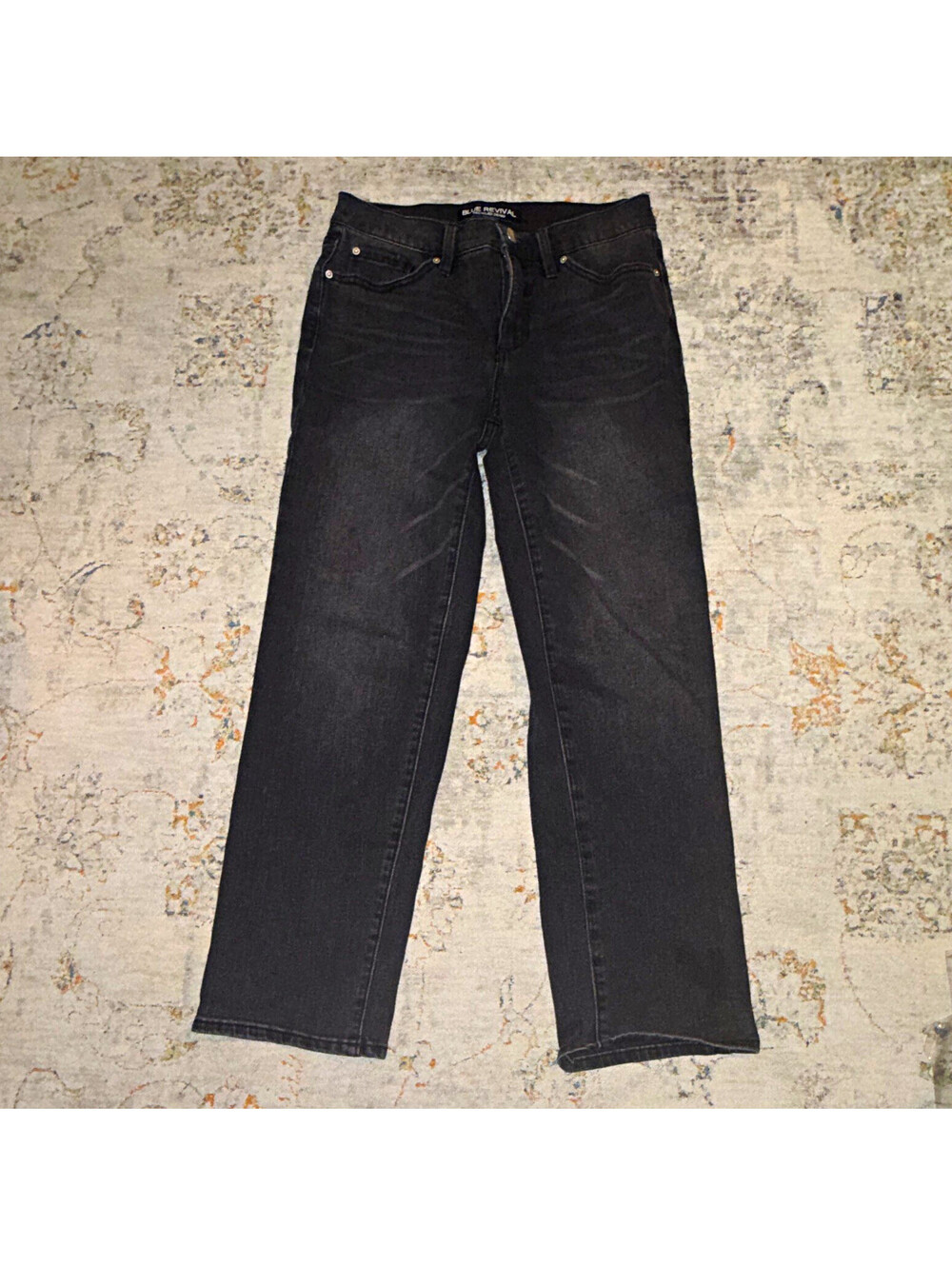 Blue Revival Women’s 27 Straight Jeans Black Denim 5-Pocket Button Solid A344